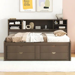 Bellemave Full Size Wood Daybed with 2 Bedside Cabinets, Upper Shelves and 4 Drawers Bellemave