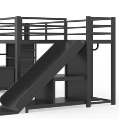Bellemave® Twin Metal Loft Bed with Slide, 7 Drawers & LED Lights — Storage Shelves & Hanging Area for Kids Bellemave®