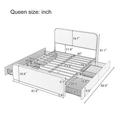 Bellemave® Modern Upholstered Platform Bed with Curved Upholstered Headboard.4 Storage Drawers and Heavy Duty Metal Slats Bellemave®