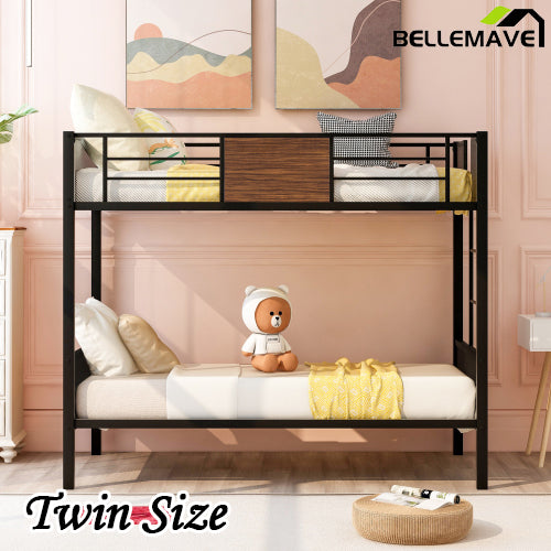 Bellemave® Modern Metal Bunk Bed with Safety Rail and Built-In Ladder