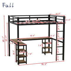 Bellemave® Metal Loft Bed with Desk and Shelves Bellemave®