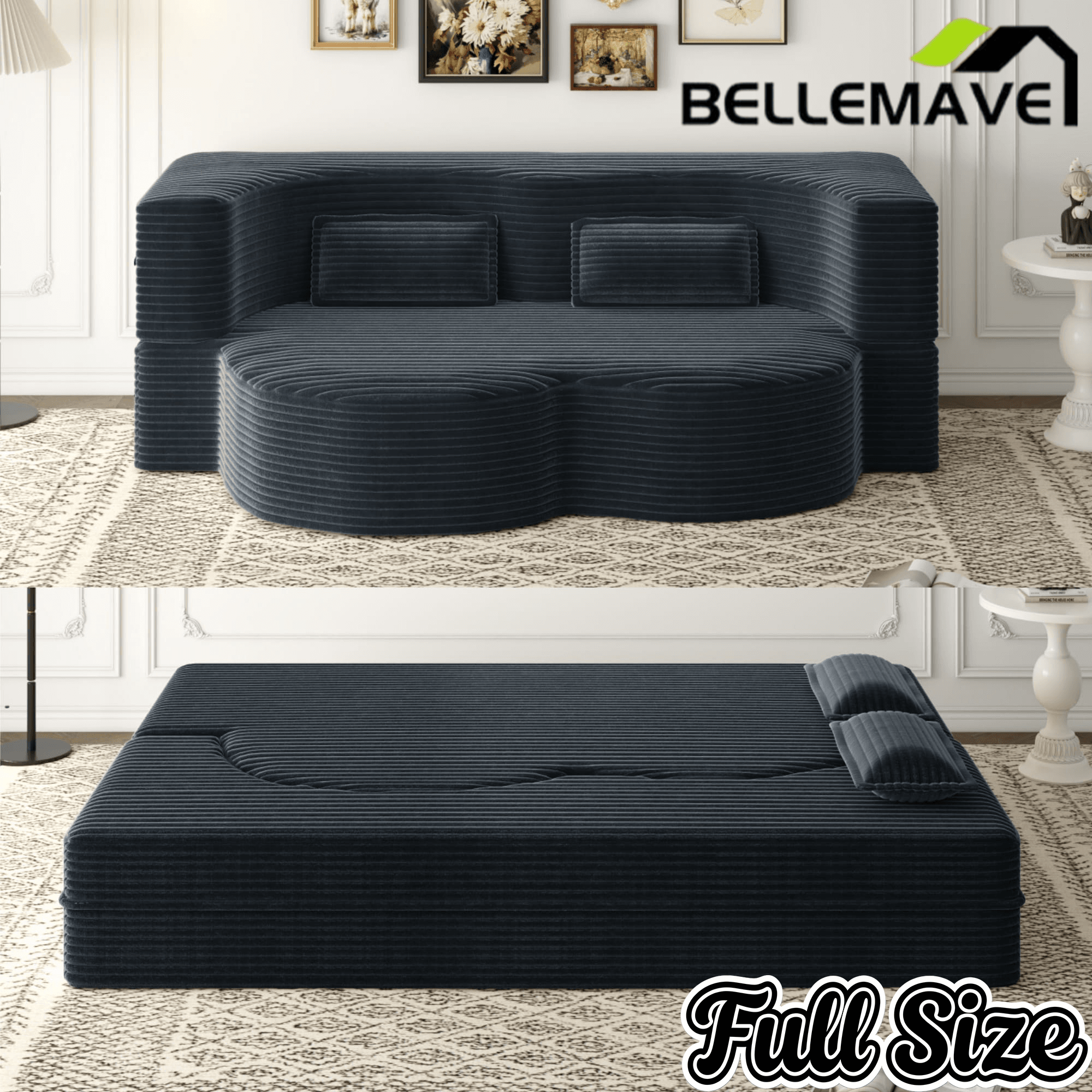 Bellemave® Folding Foam Sofa Bed,15" Full Size Floor Couch,Convertible Sleeper Futon Loveseat Couch for Living Room, Guest Use, Office, Apartmen Bellemave®