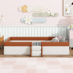 Bellemave® Upholstered Floor Bed with Fence and Stairs