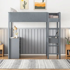 Bellemave® Wood Teddy Fleece Loft Bed with Desk and Cabinets Bellemave®