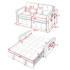 Bellemave 55.5" Modern Pull Out Sleep Sofa Bed 2 Seater Loveseats Sofa Couch with side pockets, Adjsutable Backrest and Lumbar Pillows Bellemave