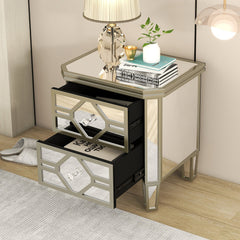 Bellemave® Elegant Mirrored 2-Drawer Side Table with Golden Lines