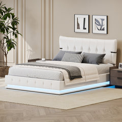 Bellemave® Upholstered Platform Hydraulic Storage Bed with RGB LED Light, PU Leather Headboard and Footboard