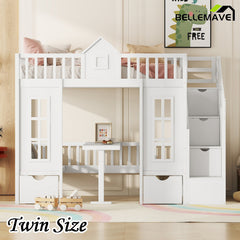 Bellemave® Fun Castle Shaped Bunk Bed Turn into Upper Bed and Down Desk