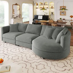 Bellemave 111.4" Three Indoor Cushioned Combination Sofas with Three Pillows and Curved Seat Bellemave
