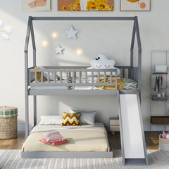 Bellemave® Twin over Full House Bunk Bed with Slide and Built-in Ladder Bellemave®