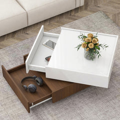 Bellemave® Square 360°Rotating Coffee Table with 2 Drawers