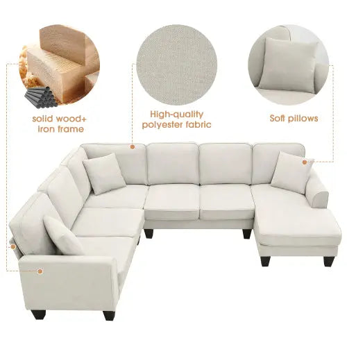 Bellemave 108" Modern U Shape Sectional Sofa, 7 Seat Fabric Sectional Sofa Set with 3 Pillows Included Bellemave