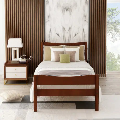 Bellemave® Twin Size Wood Platform Bed with Headboard