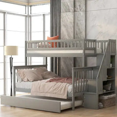 Bellemave® Twin over Full Bunk Bed with Trundle Bed and Staircase