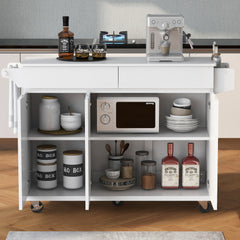 Bellemave® 53.2" Rolling Kitchen Island on Wheels with Adjustable Shelves, Drop Leaf and Spice Rack, Towel Rack and 2 Drawers