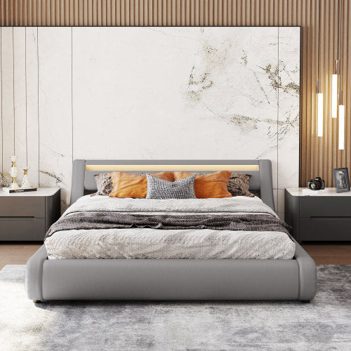 Bellemave® Queen Size Upholstered Platform Bed with a Hydraulic Storage System with LED Light Headboard Bellemave®