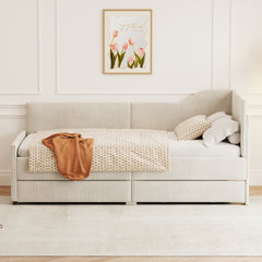 Bellemave® Twin Size L-Shaped Corduroy Daybed with 2 Storage Drawers