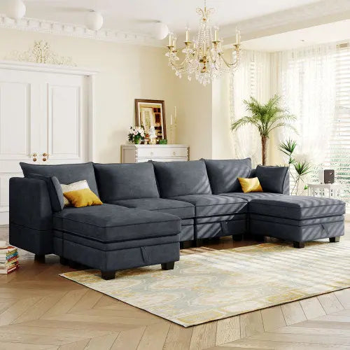 Bellemave 115.1" Modern Large U-Shape Modular Sectional Sofa, Convertible Sofa Bed with Reversible Chaise Bellemave