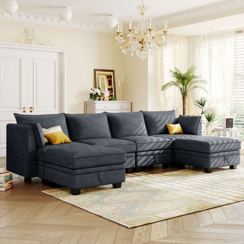Bellemave 115.1" Modern Large U-Shape Modular Sectional Sofa, Convertible Sofa Bed with Reversible Chaise