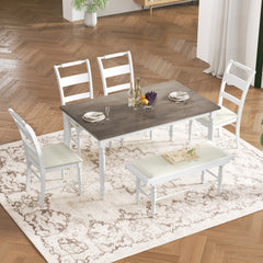 Bellemave® 6-Piece Dining Set with Kitchen Table,Upholstered Dining Chairs and Bench