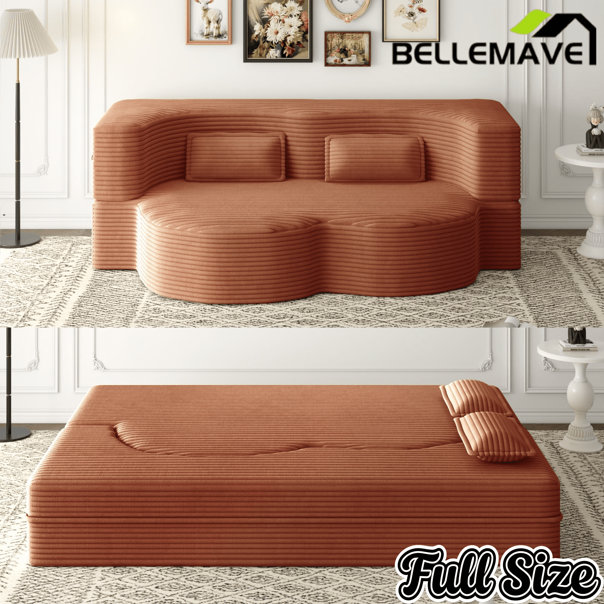 Bellemave® Folding Foam Sofa Bed,15" Full Size Floor Couch,Convertible Sleeper Futon Loveseat Couch for Living Room, Guest Use, Office, Apartmen Bellemave®