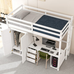 Bellemave® Loft Bed with Wardrobe, Desk and Storage Drawers