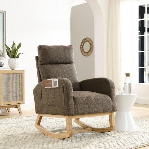 Bellemave Modern Accent High Backrest Living Room Lounge Arm Rocking Chair with Two Side Pocket