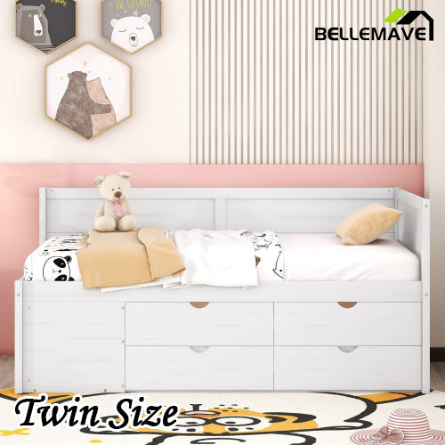 Bellemave® Wooden Daybed with Drawers and Shelves