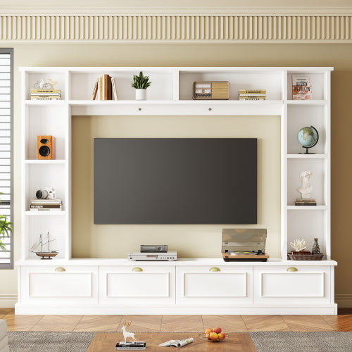 Bellemave® 104.2" Large Wall Unit Entertainment Center with Bookshelves and Golden Handles