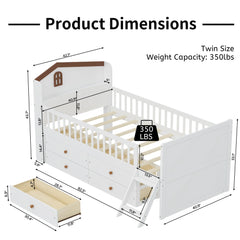 Bellemave® Twin Size Wooden Platform Bed with Storage 4 Drawers,Guardrail Headboard and Ladder