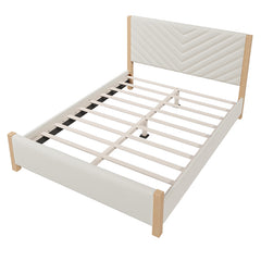 Bellemave® Queen Size Modern Mid-Century Upholstered Platform Bed with Tufted Headboard and Solid Wood Legs