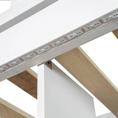 Bellemave® Twin Size Wood Loft Bed with Built-in Desk, LED, Storage Shelves, Cabinets and Staircase
