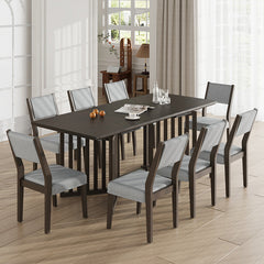 Bellemave® 9-Piece Farmhouse 83.9" Extendable Dining Table Set with 2 12-inch Removable Leaves and 8 Upholstered Dining Chairs