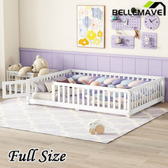 Bellemave® Full Size Montessori Floor Bed with Safety Guardrails and Door