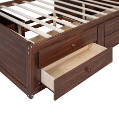 Bellemave Full Size Wooden Captain Bed with Built-in Storage Shelves, 4 Drawers and 2 Cabinets, Antique Brown Bellemave
