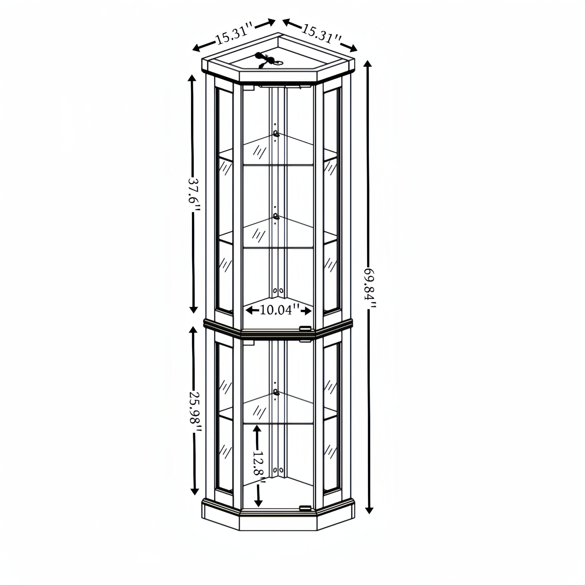 Bellemave® Corner Curio Cabinet with Tempered Glass Doors and Adjustable Shelves, Wine Bar China Cabinet for Living Room Liquor Storage Bellemave®