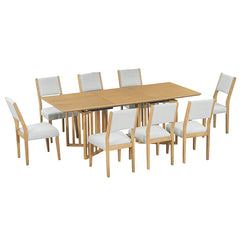 Bellemave® 9-Piece Farmhouse 83.9" Extendable Dining Table Set with 2 12-inch Removable Leaves and 8 Upholstered Dining Chairs