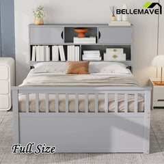 Bellemave® Full Size Captain Platform Bed with Storage Bookcases and Shelves,Four Drawers