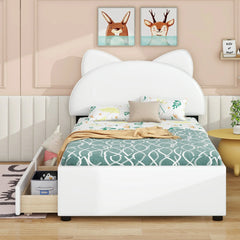 Bellemave® Upholstered Platform Bed with Cartoon Ears Shaped Headboard and 2 Drawers Bellemave®