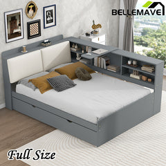 Bellemave® Full Size Wood Daybed with Trundle, Shelves and Storage Headboard