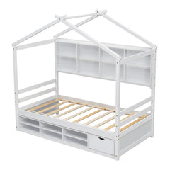 Bellemave® House Bed with Roof Frame, Bedside-Shelves, Under Bed Storage Unit Bellemave®