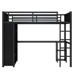 Bellemave® Metal Loft Bed with Built-in Wardrobe, Desk and Storage Shelves