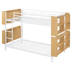 Bellemave® Metal Bunk Bed with Ladder and Full-Length Guardrail, Storage Space(Convertible)