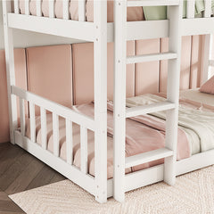 Bellemave® Twin over Twin over Twin Rubber Wood Triple Bunk Bed with Ladders and Guardrails(Detachable)