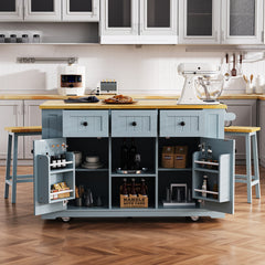 Bellemave® 53" Large Kitchen Island on 5 Wheels with Drop Leaf, Power Outlet, Door Internal Storage Rack, 5 Open Side Racks, 3 Drawers