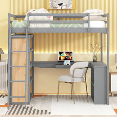 Bellemave® Full Size Loft Bed with Ladder, Shelves and Desk