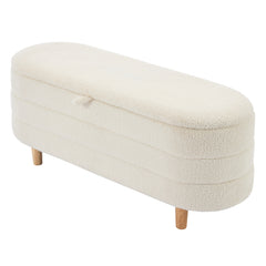 Bellemave® Elegant Upholstered Sherpa Fabric Storage Ottoman with Wood Legs