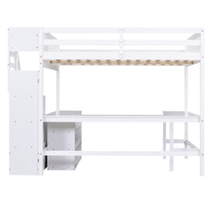 Bellemave® Full Size Loft Bed with Built-in L-Shaped Desk and Three-Tier Storage Shelves,and Attached Storage Staircase