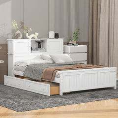 Bellemave® Full Size Platform Bed with Storage Headboard and Sliding Door,2 Drawers