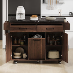 Bellemave® Kitchen Island with Trash Can Storage Cabinet and Drop Leaf, Spice Rack and Towel Rack,Drawer and Adjustable Shelf